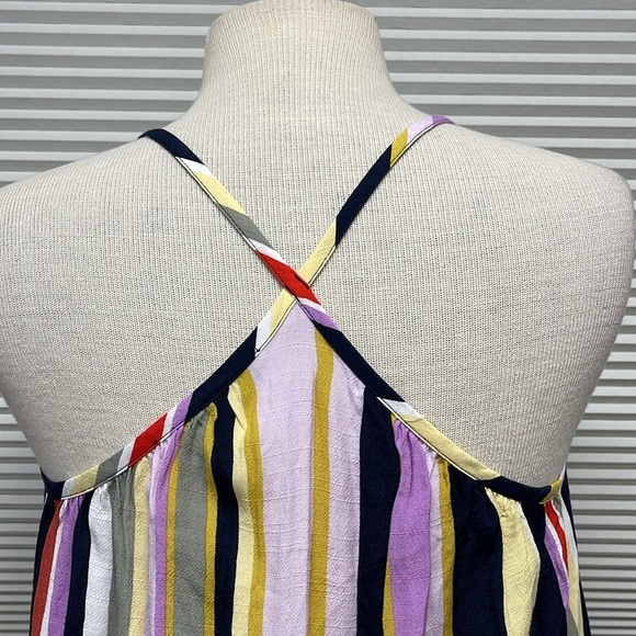 Loft Women's Blue Multicolor Striped Shirred Peplum Cami Tank Top Blouse - Picture 7 of 12